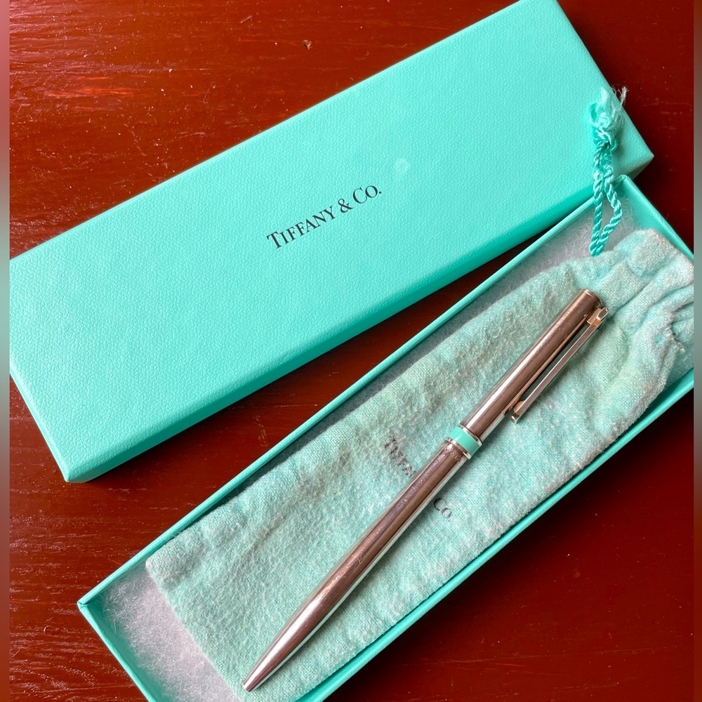 Vtg TIFFANY & CO Sterling Silver Ballpoint Clip "T" Pen & Pouch
